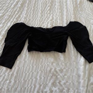 Crop Black Puff Sleeve Top